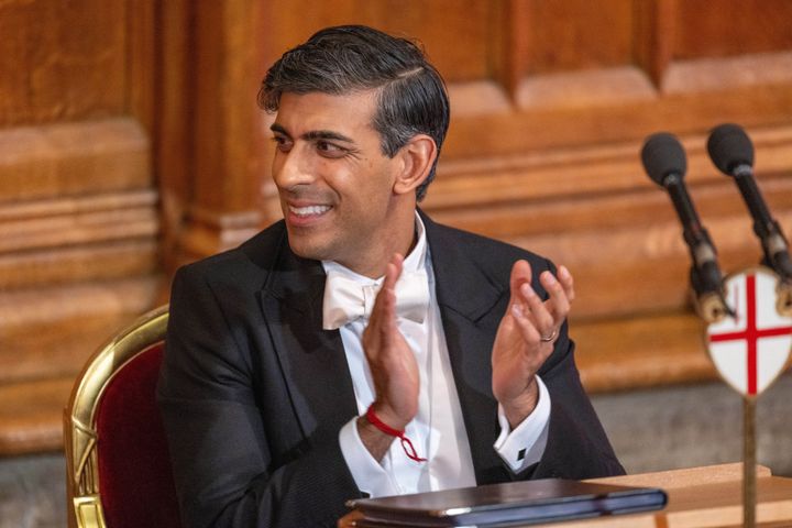 Rishi Sunak at the Lord Mayors Banquet in the Great Hall of Guildhall in London on Monday night.