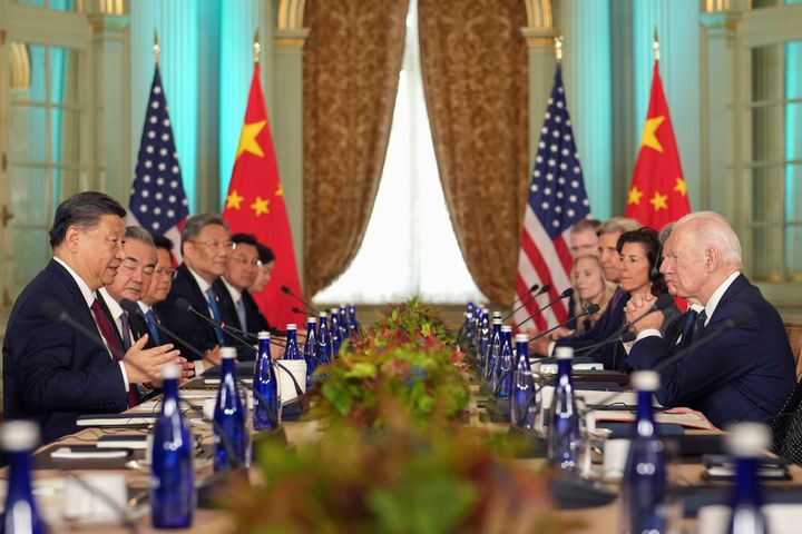 President Joe Biden listens as China's President President Xi Jinping speaks during their meeting at the Filoli Estate in Woodside, Calif., Wednesday, Nov, 15, 2023, on the sidelines of the Asia-Pacific Economic Cooperative conference. (Doug Mills/The New York Times via AP, Pool)