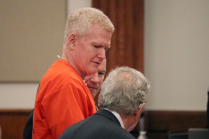 Convicted murderer Alex Murdaugh speaks with his defense attorney, Dick Harpootlian, in Beaufort, South Carolina, on Nov. 17, 2023.