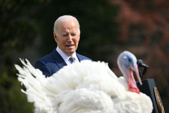 President Joe Biden jumbled up a joke about pop stars during the Thanksgiving turkey pardon at the White House on Monday.