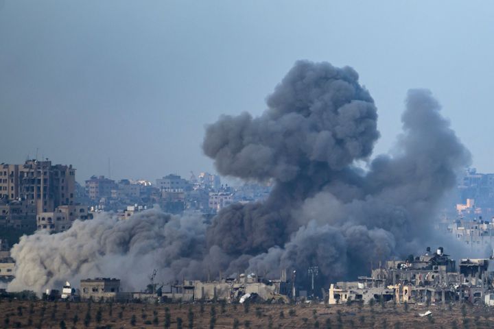 Photo taken from southern Israel near the border with the Gaza Strip after an Israeli strike on the Palestinian territory on November 21, 2023.