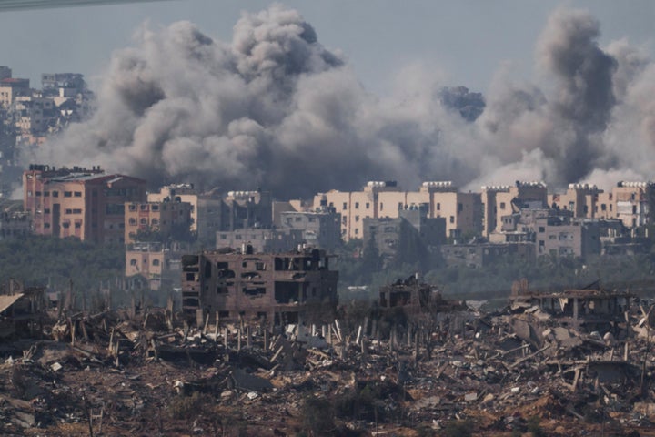 Smoke rises Tuesday after an Israeli airstrike in the Gaza Strip, as seen from southern Israel.