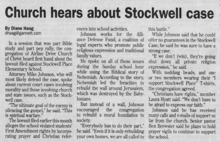 "The ultimate goal of the enemy is silencing the gospel,” Johnson said in 2004 amid a lawsuit involving a Jewish family suing a public school for engaging students in Christian speech and activities.