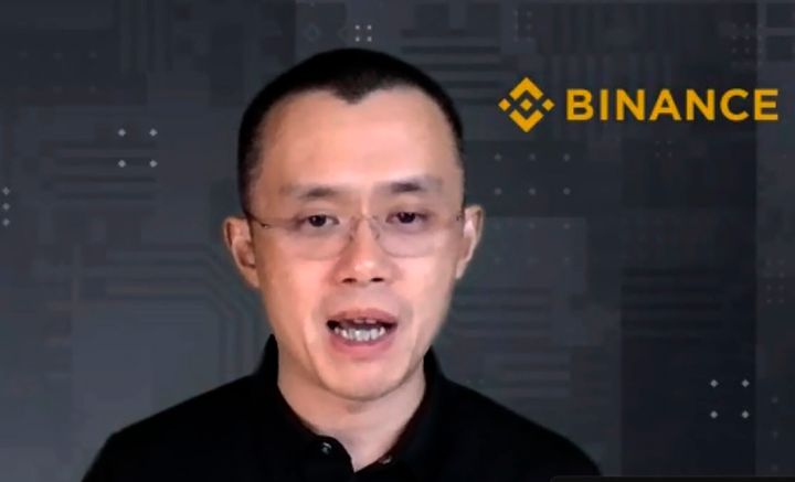 FILE - Binance CEO Changpeng Zhao answers a question during a Zoom meeting interview with The Associated Press on Nov. 16, 2021. (AP Photo/File)