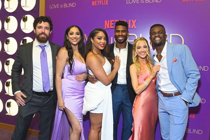 Netflix "Love is Blind" Season 4 cast members attend the show's live reunion watch party on April 16 in Los Angeles, California.