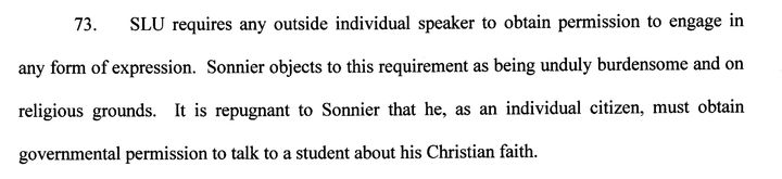 A passage from a lawsuit led by Johnson in 2008 in defense of a traveling evangelist.