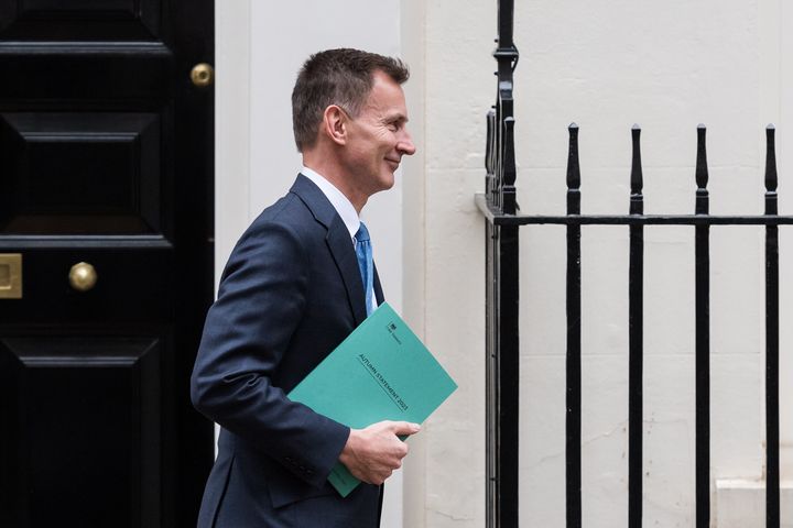 Jeremy Hunt leaves 11 Downing Street ahead of the Autumn Statement.
