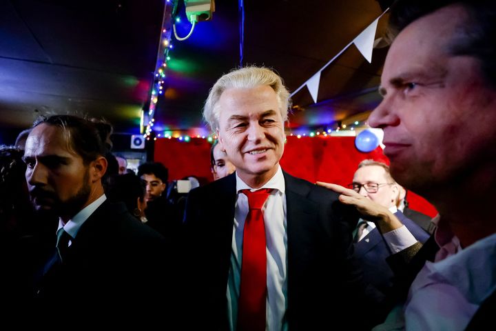 PVV leader Geert Wilders reacts to the results of the House of Representatives elections in Scheveningen, the Netherlands, on Nov. 22, 2023. 