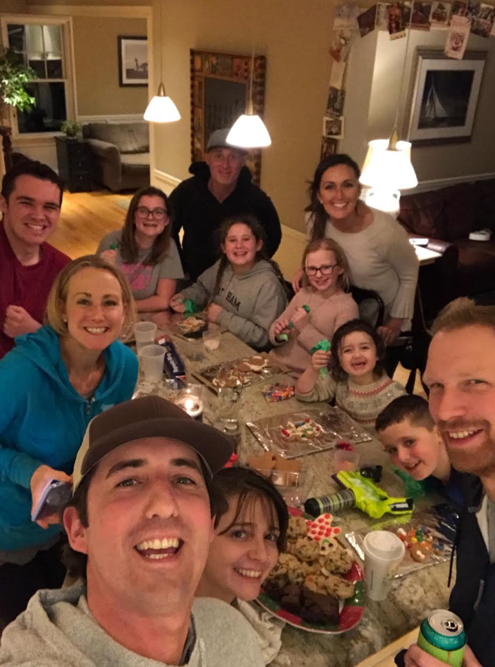 The author's family decorating gingerbread men on Seagull Day 2017.