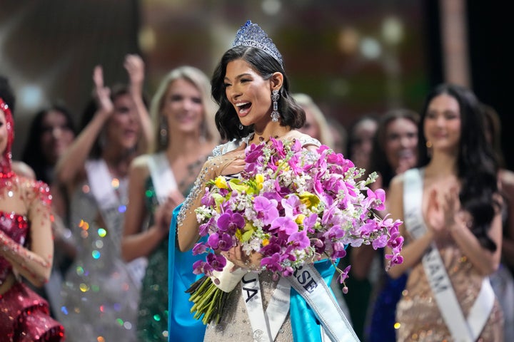 Miss Nicaragua Sheynnis Palacios reacts after being crowned Miss Universe at the 72nd Miss Universe Beauty Pageant in San Salvador, El Salvador, Saturday, Nov. 18, 2023. (AP Photo/Moises Castillo)