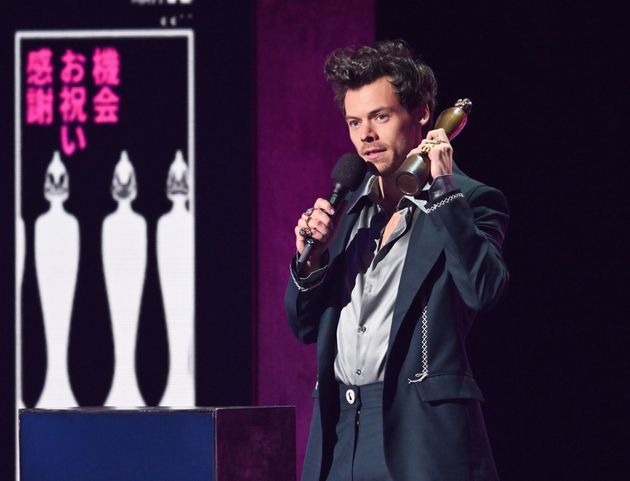 Harry Styles accepting the Brit Award for Artist Of The Year in February