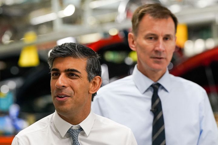 Rishi Sunak and Jeremy Hunt during a visit to the Nissan production plant in Sunderland last week.