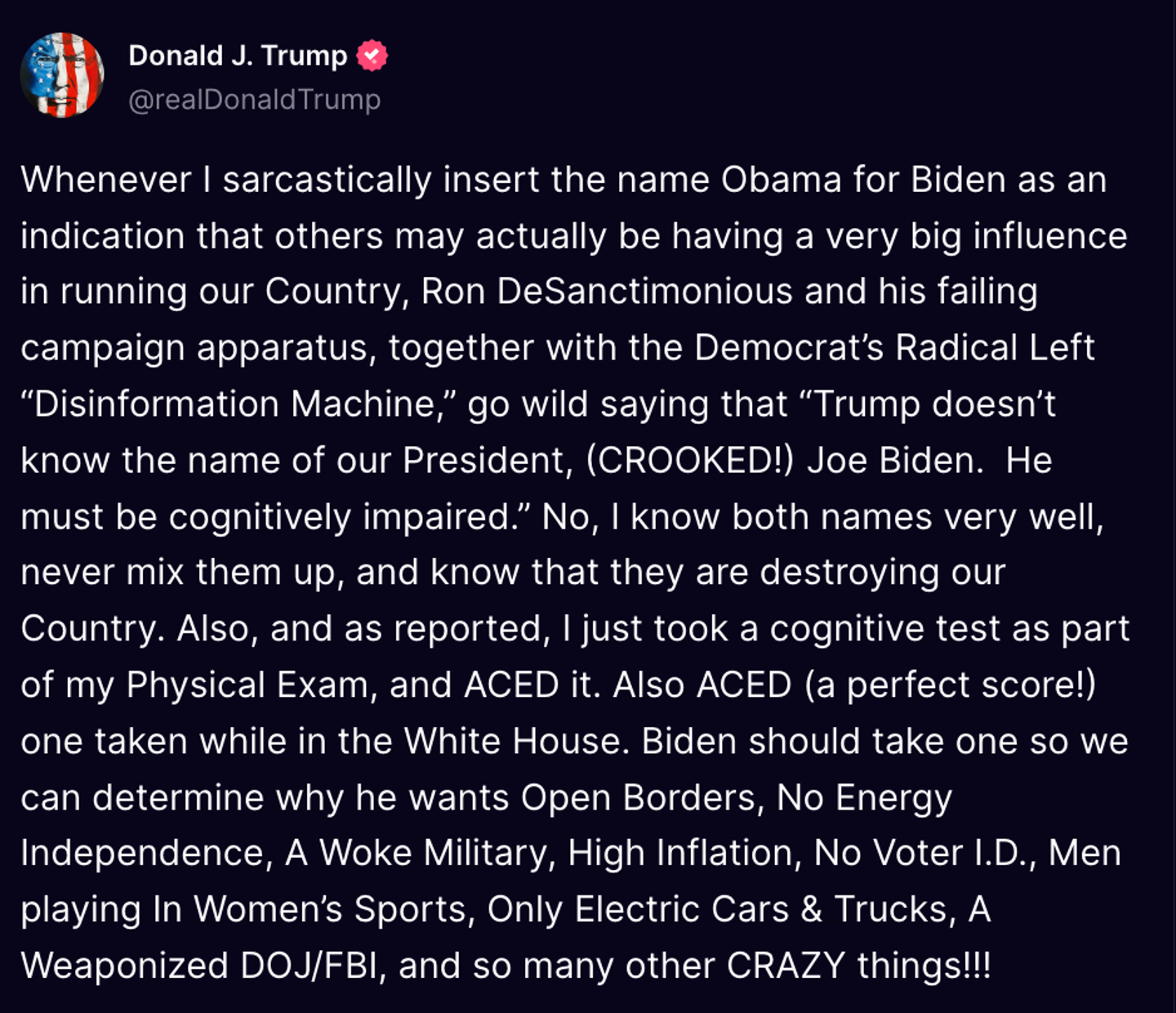 Trump Says He 'ACED' Cognitive Test, Floats Excuse For Gaffes ...