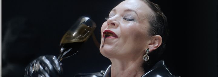 "Oblivia" take a swig of some very dirty champagne at the end of the clip
