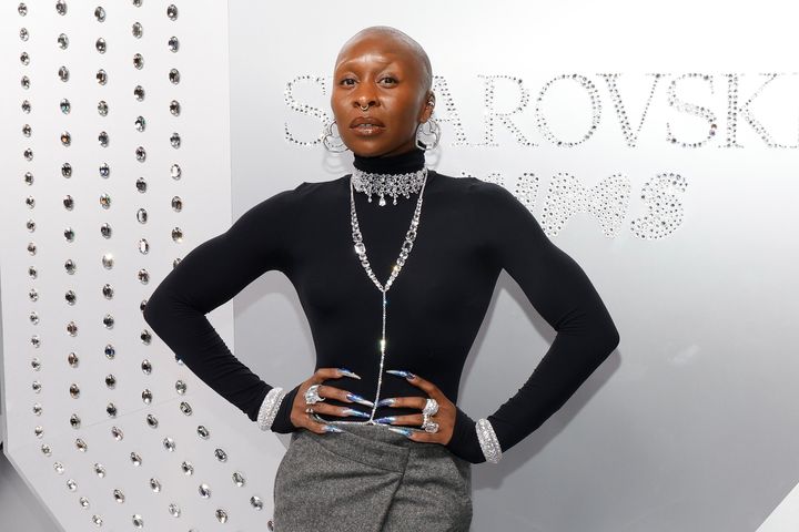 Cynthia Erivo masters the art of layering necklaces over a turtleneck in New York on Nov. 07.