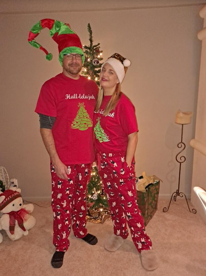 The author (right) and her brother are shown dressed for the Hall-lelujah in 2022.