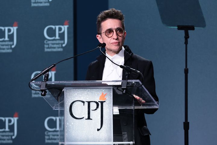 Masha Gessen speaks Nov. 17, 2022, at the Committee to Protect Journalists' International Press Freedom Awards in New York City. 