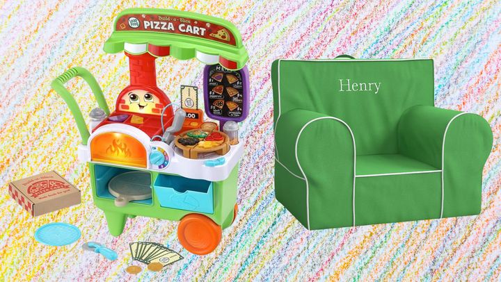 Leap Frog pizza cart toy and the Anywhere chair from Pottery Barn Kids