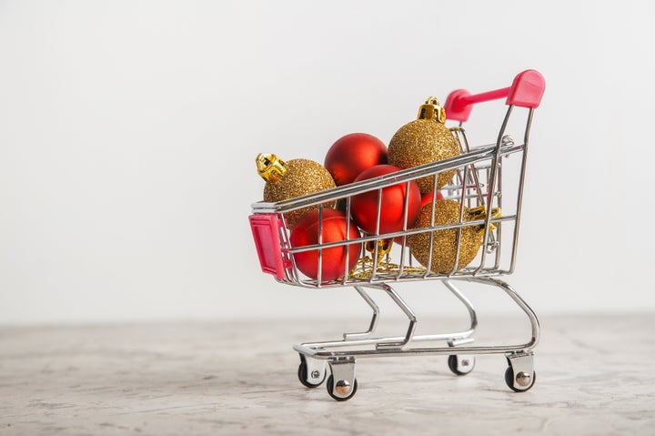 Shopping Cart Full of Christmas Decorations