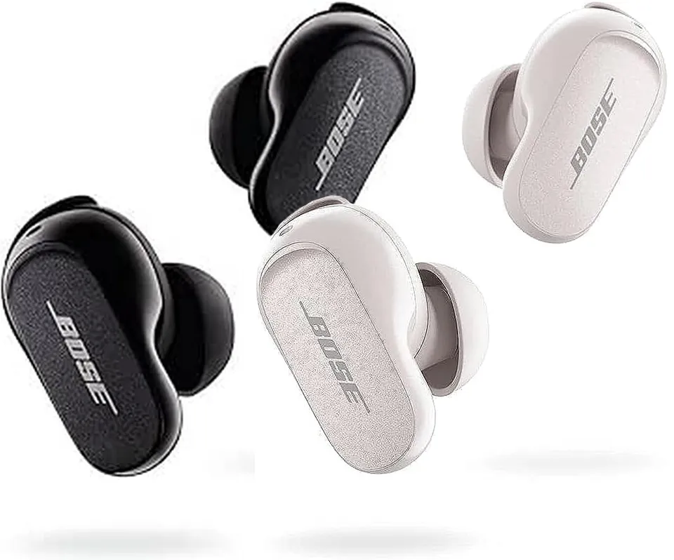 Bose QuietComfort Earbuds II True Wireless with Personalized Noise  Cancellation (Soapstone) and Bose SoundLink Flex Bluetooth Portable Speaker  (White Smoke)