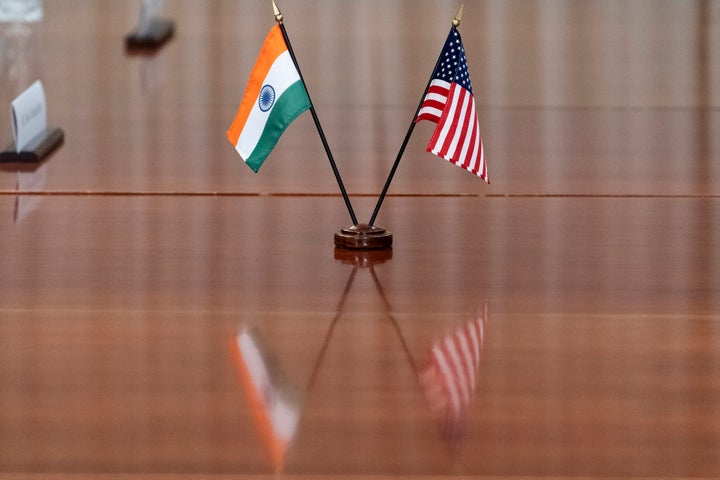 FILE- The countries' flags are seen on the table during a meeting with India's Foreign Minister Subrahmanyam Jaishankar and U.S. Secretary of Defense Lloyd Austin at the Pentagon, Monday, Sept. 26, 2022, in Washington. India has set up a high-level inquiry after U.S. authorities raised concerns with New Delhi that its government may have had knowledge of a plot to kill a Sikh separatist leader Gurpatwant Singh Pannun on American soil, an Indian official said on Wednesday, Nov. 29, 2023. (AP Photo/Alex Brandon)