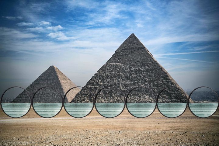 Προσχέδιο του έργου του Ελληα γλύπτη Κ. Βαρώτσου στις πυραμίδες της Αιγύπτου