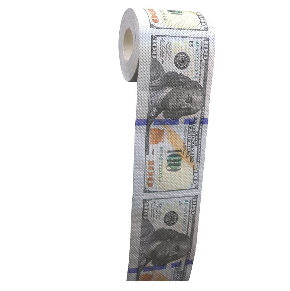 A roll of money that's also toilet paper
