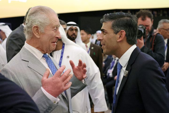 King Charles III and Prime Minister of the United Kingdom Rishi Sunak attend the opening ceremony of the World Climate Action Summit during COP28
