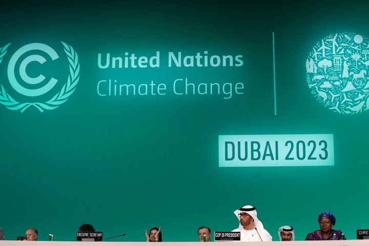 COP28 President Sultan al-Jaber attends the opening session at the COP28 