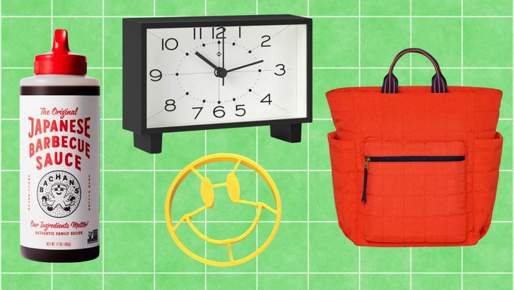 Bachan’s Japanese barbecue sauce, a midcentury-inspired tabletop clock, a smiley-face breakfast mold and a quilted persimmon backpack