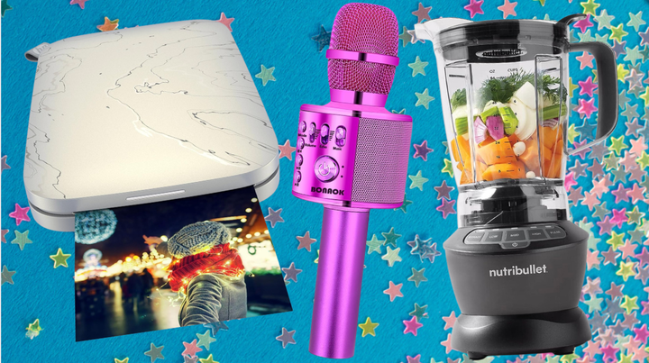 An instant photo printer,wireless Bluetooth karaoke and NutriBullet blender.