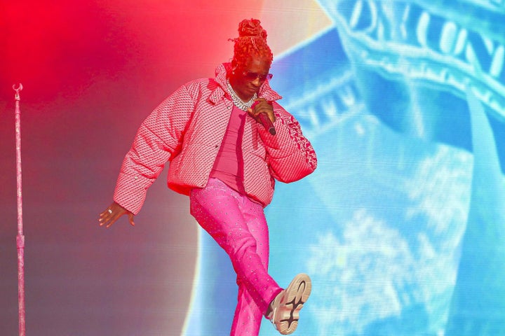 Young Thug performs during the final day of Lollapalooza on Aug. 1, 2021. Atlanta prosecutors are using his lyrics in court as they press gang-related charges against him.