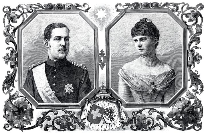Απεικόνιση του 19ου αιώνα με τον Διάδοχο Κωνσταντίνο και τη σύζυγό του, Σοφία της Πρωσσίας