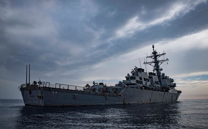 This image provided by the U.S. Navy shows the USS Carney in the Mediterranean Sea on Oct. 23, 2018. The USS Carney, a Navy destroyer, on Thursday, Oct. 19, 2023, took out three missiles that had been fired from Yemen and were heading north, U.S. officials said. The officials spoke on condition of anonymity to discuss military operations not yet announced. (Mass Communication Spc. 1st Class Ryan U. Kledzik/U.S. Naval Forces Europe-Africa via AP)