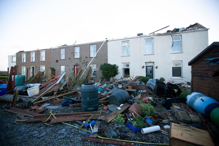 A row of four cottages which had their roofs ripped off during storm Ciaran, on November 2, 2023 in St Martin, Jersey. 
