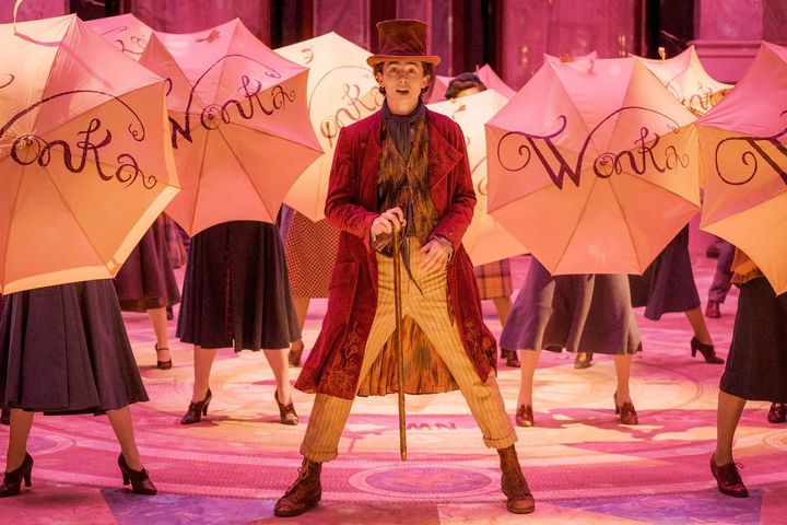 Timothée Chalamet as seen during one of Wonka's big production numbers.