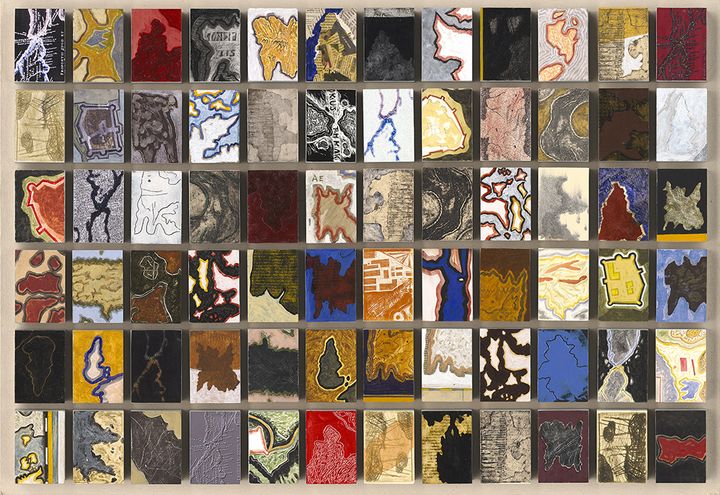 Αρχείο Χαρτών- Αρχείο ζωγραφικής, 2014 , μικτή τεχνική σε ξύλα, 69x 99 εκ.