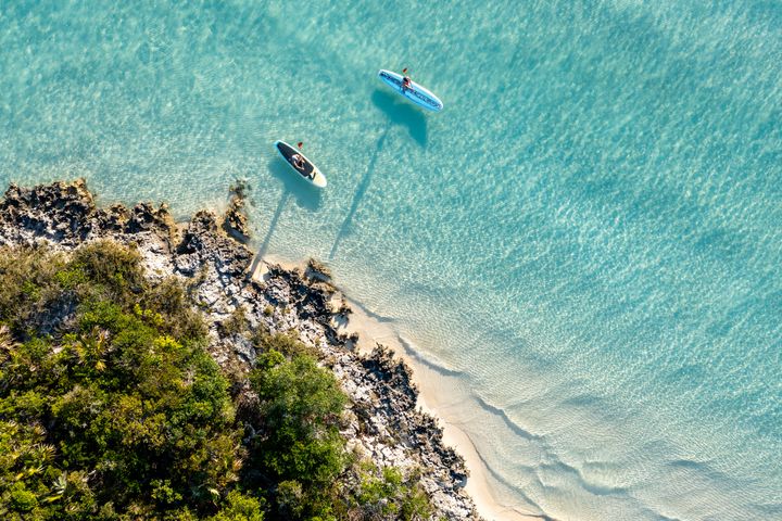 Two women are shown paddleboarding in Exuma, Bahamas. "Sharks try to keep a distance from people," said Gavin Naylor, program director for the International Shark Attack Files at the University of Florida.