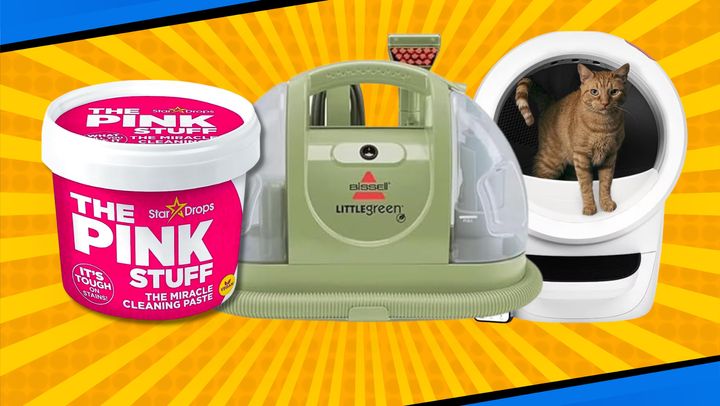 The Pink Stuff, the Bissell Little Green portable cleaner and the Litter Robot 4.