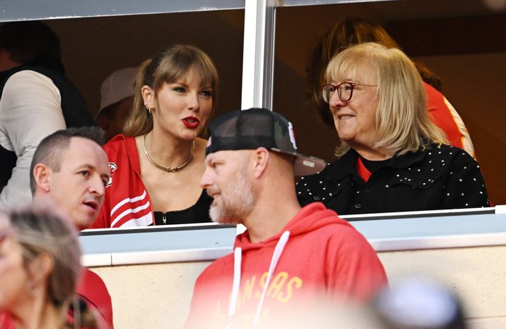 Taylor with Travis' mum Donna Kelce at a football game earlier in the year