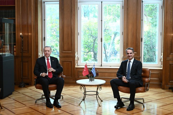 Συνάντηση του Πρωθυπουργού Κυριάκου Μητσοτάκη με τον Πρόεδρο της Δημοκρατίας της Τουρκίας Recep Tayyip Erdogan, Πέμπτη 7 Δεκεμβρίου 2023. (ΤΑΤΙΑΝΑ ΜΠΟΛΑΡΗ/EUROKINISSI)