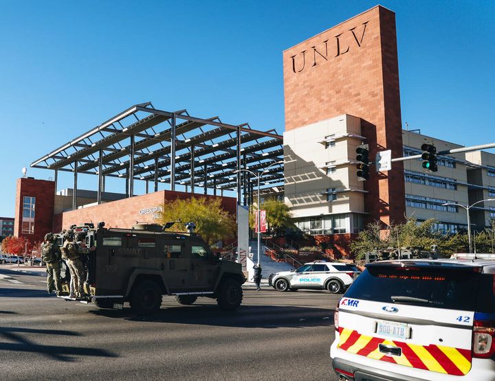 SWAT is seen at the scene of a shooting on the UNLV campus on Wednesday, Dec. 6, 2023, in Las Vegas. (Madeline Carter/Las Vegas Review-Journal)