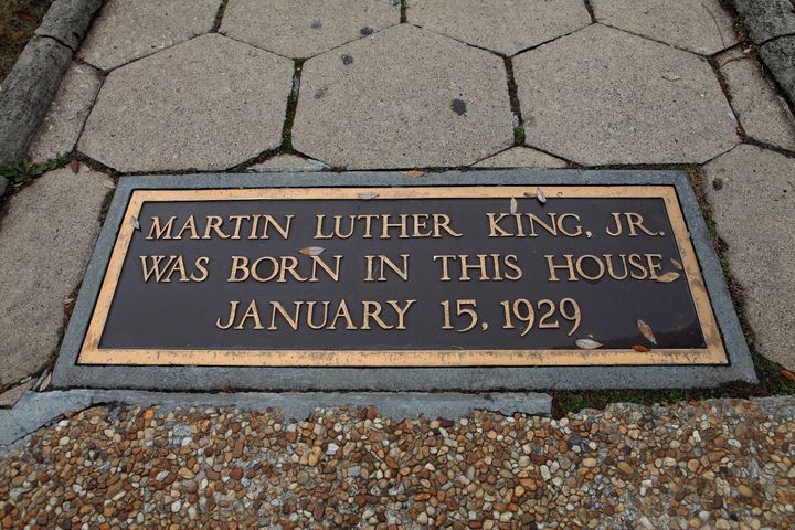 A plaque is seen outside the Atlanta home where King spent the first 12 years of his life.