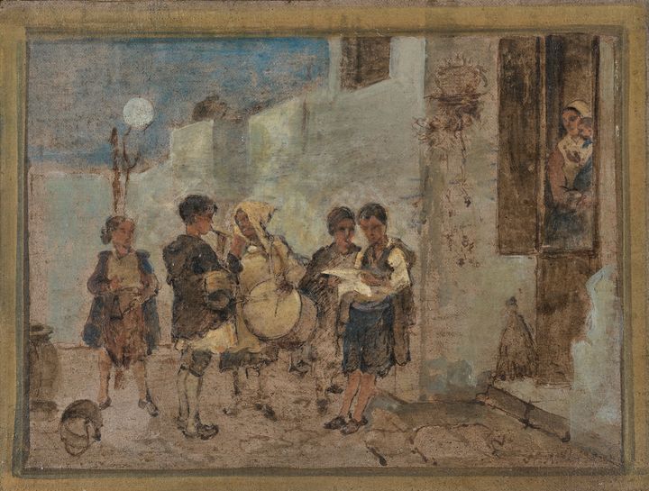 Νικηφόρος Λύτρας (1823-1904), Σπουδή για τον πίνακα «Κάλαντα», Λάδι σε χαρτόνι.