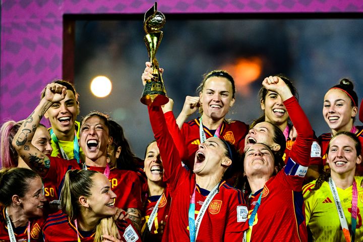 2023年女子サッカーW杯、優勝したスペインチーム＝豪シドニー、2023年8月20日