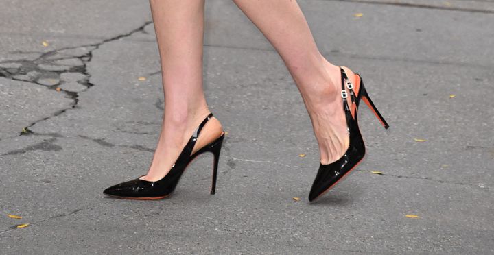 Anne Hathaway wears slingbacks to "The View" on Oct. 6, 2023 in New York City.