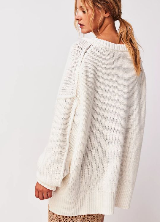 The Free People Alli V-Neck Tunic Sweater in optic white.