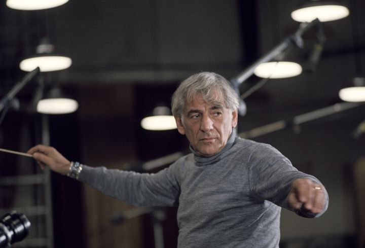 Bernstein is shown in a recording studio in New York in 1974.