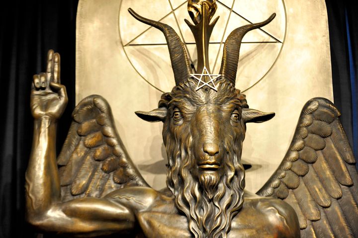 A Baphomet statue erected by the Satanic Temple in Salem, Massachusetts, in 2019. The group stirred up controversy for an altar it set up at the Iowa State Capitol last week.