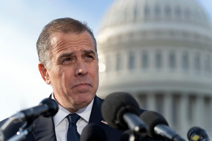 Hunter Biden, son of President Joe Biden, talks to reporters at the U.S. Capitol, in Washington.